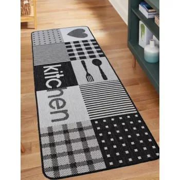   Konyhai szőnyeg Ramsey Sizal 67x180cm Szürke Kitchen Szív minta