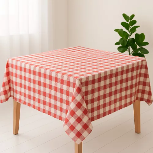 Teflonbevonatú asztalterítő vászon 140cm széles Piros Kockás Méterben