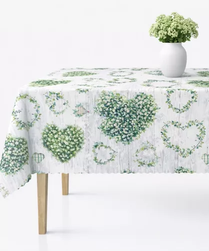 Asztalterítő Teflonbevonatú  Szíves Zöld leveles  100x140cm