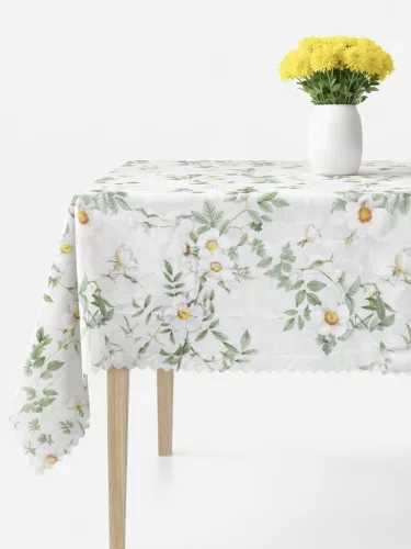 Asztalterítő Teflonbevonatú  Zöldes fehér Margaréta 200x140cm