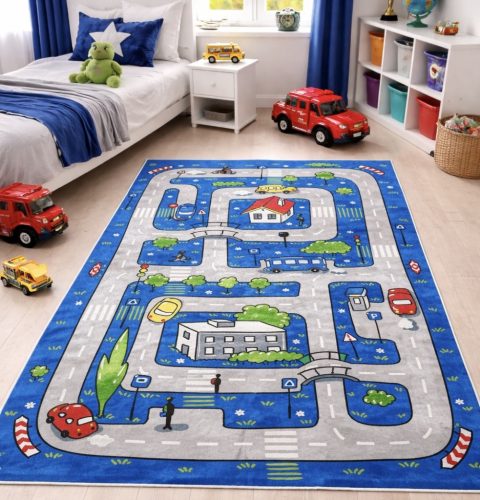 Gyerek szőnyeg Thomas Kék Piros Autós 120x180cm