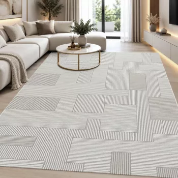 Modern szőnyeg nappaliban prémium luxus szürke krémel 3731