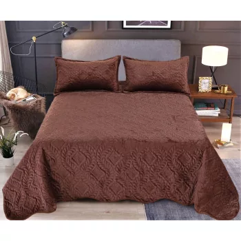   Velvet Sötétbarna ágytakaró szett 3db-os 220x240cm / 54x75cm párna huzat 2db