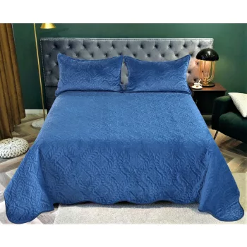   Velvet Kék ágytakaró szett 3db-os 220x240cm / 54x75cm párna huzat 2db