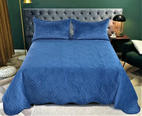 Velvet Kék ágytakaró szett 3db-os 220x240cm / 54x75cm párna huzat 2db