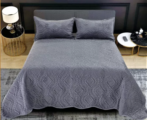 Velvet Sötét Szürke ágytakaró szett 3db-os 220x240cm / 54x75cm párna huzat 2db