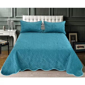   Velvet Turkiz zöld ágytakaró szett 3db-os 220x240cm / 54x75cm párna huzat 2db