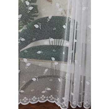 Fehér jacquard voile kész függöny faleveles mintával - Függöny Outlet Szőnyegház