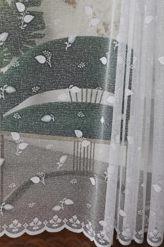 Fehér jacquard voile kész függöny faleveles mintával - Függöny Outlet Szőnyegház