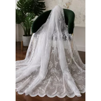   Függöny méteráru Verona fehér Havas virág 160cm magas Fehér