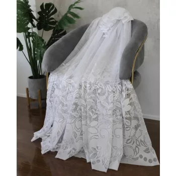 Fehér jacquard voile kész függöny szirom mintával - Függöny Outlet Szőnyegház