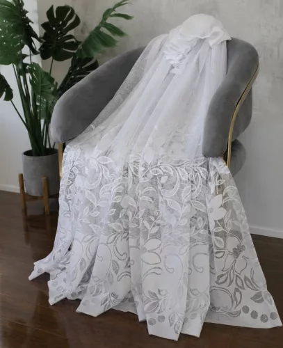 Fehér jacquard voile kész függöny szirom mintával - Függöny Outlet Szőnyegház
