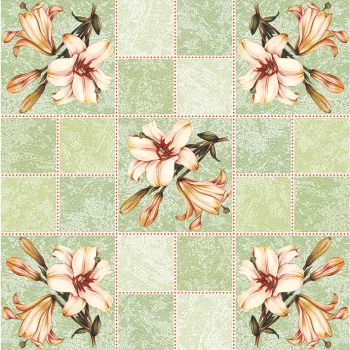 Viaszos vászon méterben 140cm széles liliom mintás zöld