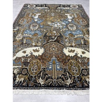   Vintage Perzsa szőnyeg (13) Tabriz vadászos  Kék-Barna 300x400cm