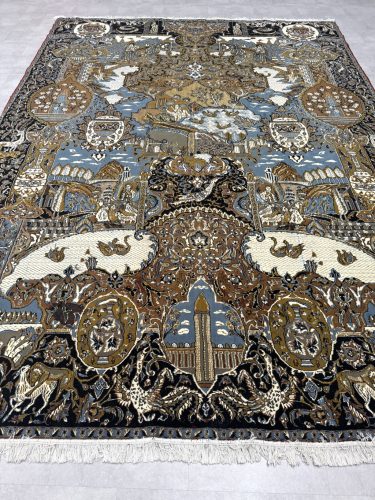 Vintage Perzsa szőnyeg (13) Tabriz vadászos  Kék-Barna 300x400cm