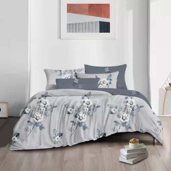 Ágyneműhuzat Zendaya szürke kék virágos 3 részes