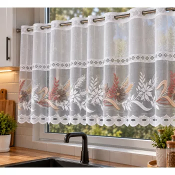   Búza virág mintás jacquard 45 cm magas vitrázs függöny méterben