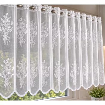   Fehér levendula mintás jacquard 70 cm magas vitrázs függöny méterben