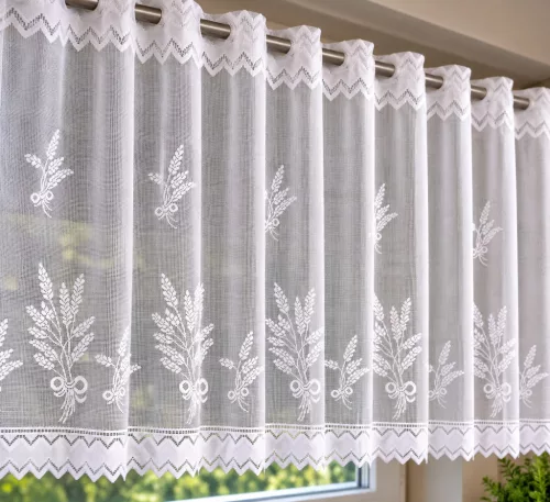 Alul rombusz fehér levendula mintás jacquard 75 cm magas vitrázs függöny méterben