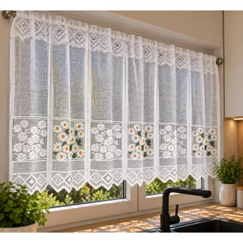   Sárga margaréta mintás jacquard 45 cm magas vitrázs függöny méterben