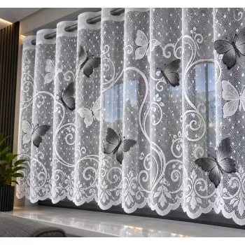    Molly szürke lepkés jacquard 120cm magas vitrázs függöny méterben