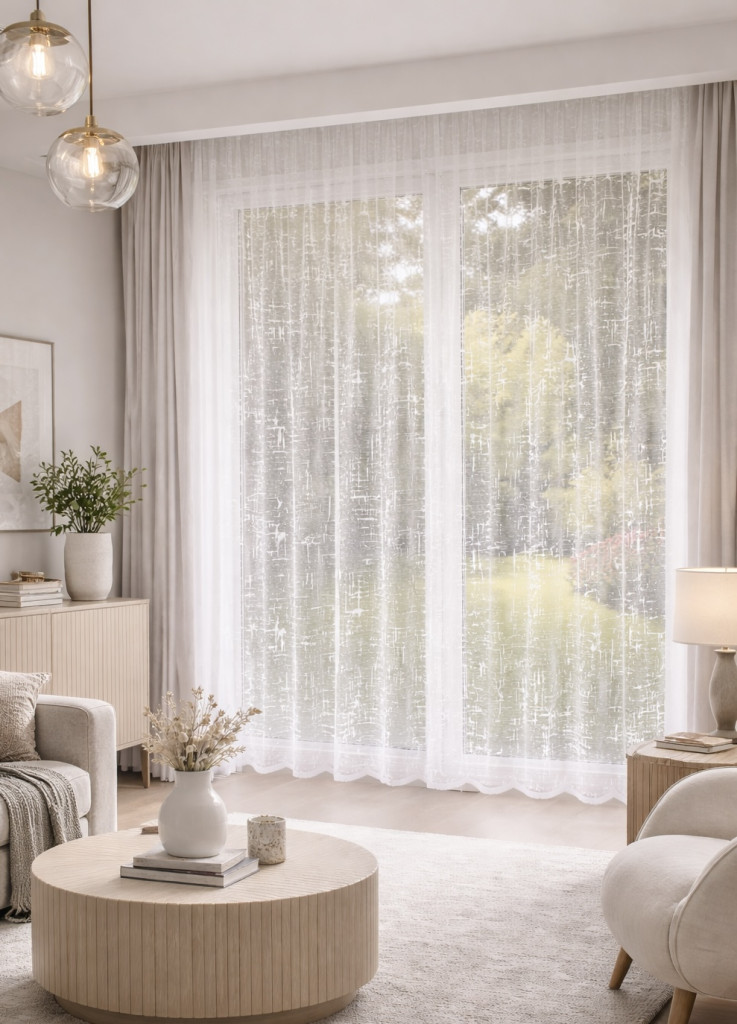 Kész függöny Jacquard fehér Pálcikás mintás 400x250cm