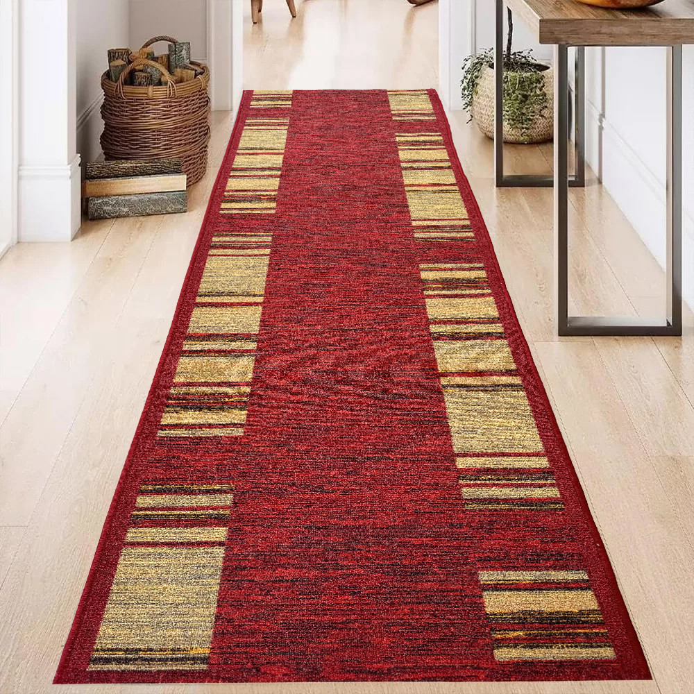 Futószőnyeg Boho Csíkos minta 100cm széles méteráru Piros