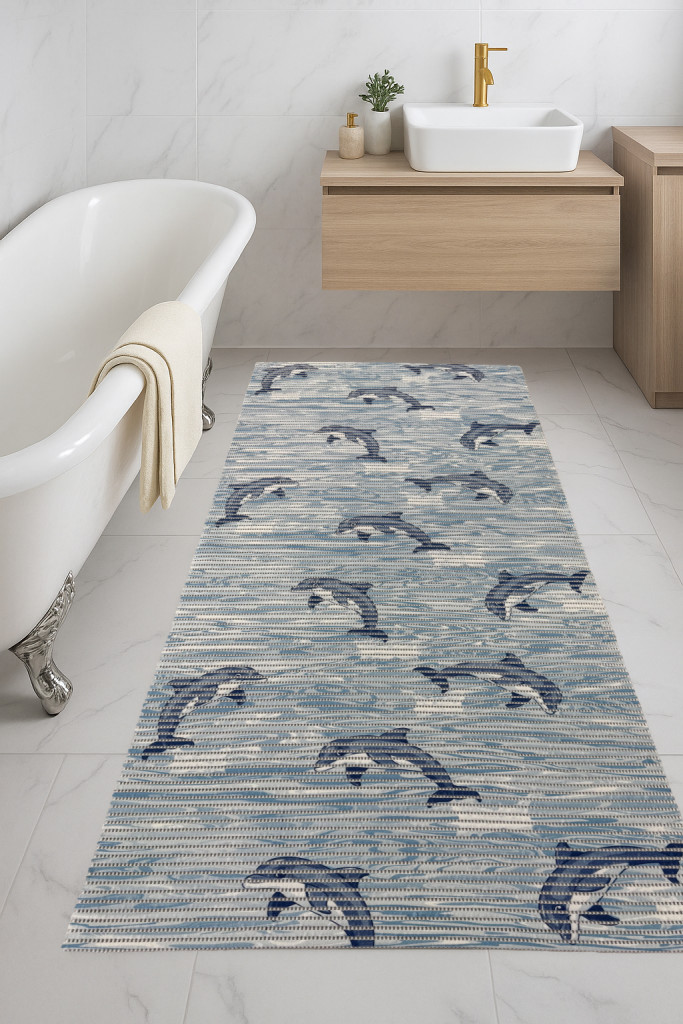 Fürdőszoba szőnyeg PVC Világos kis Delfines 65cm széles